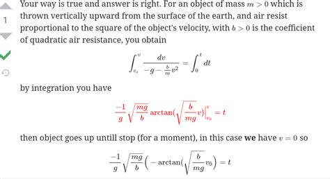 Quadratic air resistance clarification