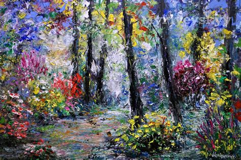 Original Landscape Oil Painting Colorful Forest on Canvas Trees Palette ...