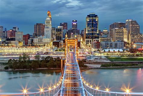 Cincinnati Skyline From Top Of Roebling by Adam Jones