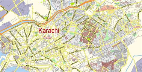 Karachi Map PDF Pakistan EN low detailed City Plan editable Adobe PDF ...