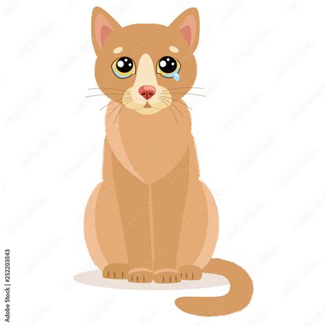 Sad Crying Cat Cartoon Vector Illustration. Sitting Cat With Tears ...