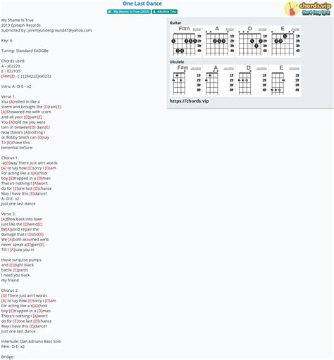 Chord: One Last Dance - tab, song lyric, sheet, guitar, ukulele ...