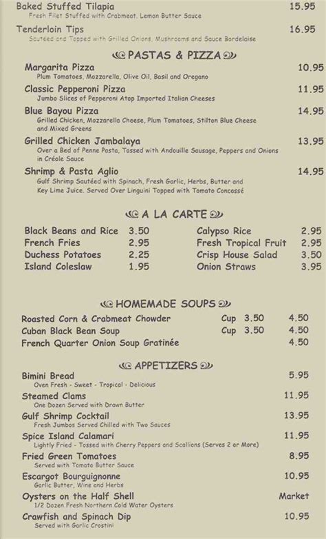 Menu for Old Calypso (900 E Atlantic Ave Ste 22 Delray Beach FL, 33483)