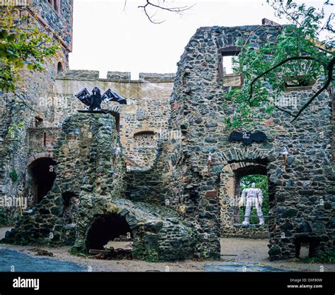 Burg Frankenstein castle 13th Century with Halloween decoration Stock ...