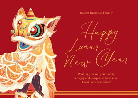 Red and Gold Chinese Dragon Lunar New Year Card - Templates by Canva