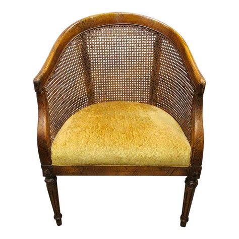 Vintage Cane Back Barrel Chair | Chairish