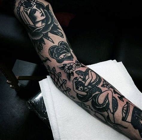 black and white traditional tattoo sleeve - Sherice Pool