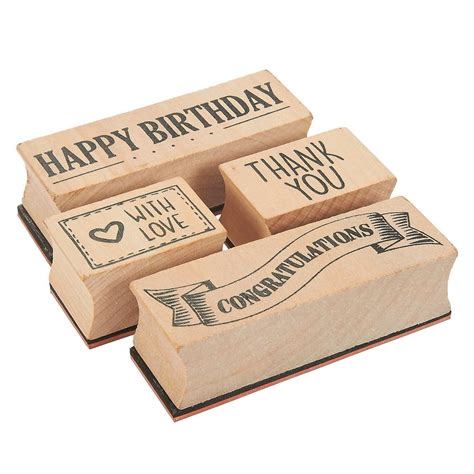 4-Piece Card Making Stamps Set - Wood Mounted Rubber Stamps for Card ...