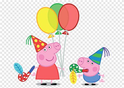 George Pig Daddy Pig Party Birthday, pig, Peppa Pig holding balloons ...