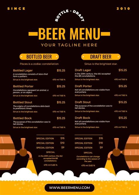 Free Professional Hand-drawn Beer Bar Menu template