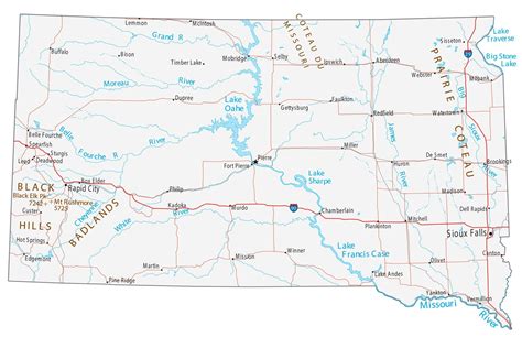 Road Map Of South Dakota With Cities