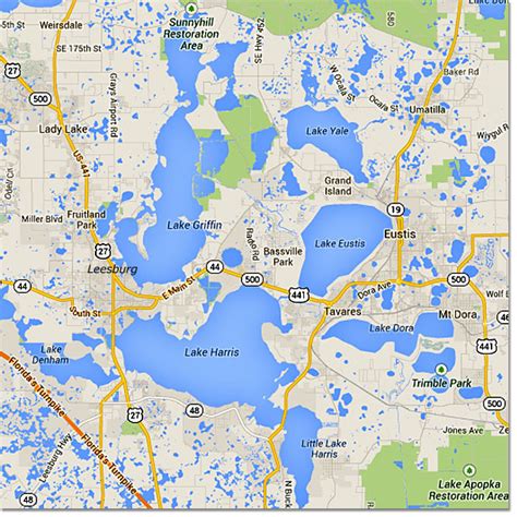 Map of the Florida Harris Chain of Lakes Central Florida