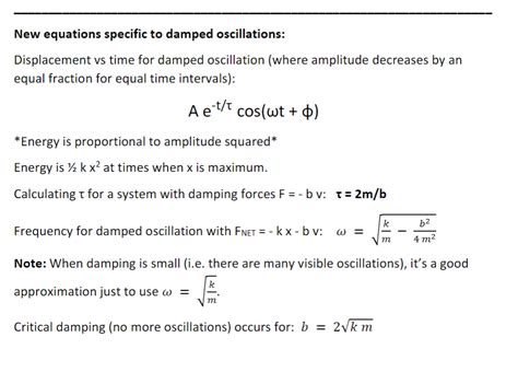 New equations specific to damped oscillations: | Chegg.com