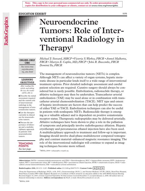 (PDF) Neuroendocrine Tumors: Role of Interventional Radiology in Therapy1