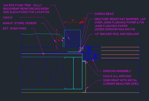 Window Jamb Detail At Stone - CAD Files, DWG files, Plans and Details