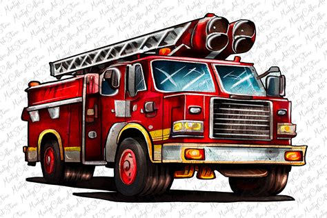 Fire Truck Clipart, Firefighter, Fireman Graphic by MintyCoffeeArtStore ...