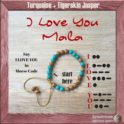 Morse Code Bracelet: I LOVE YOU - Turquoise + Tigerskin Jasper Mala ...