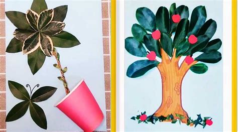 How to make creative green leaf art paintings for kids? - DIY ART PINS