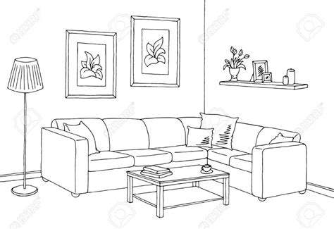 Living Room Graphic Black White Interior Sketch Illustration ...