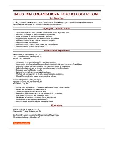 Sample Industrial Organizational Psychologist Resume