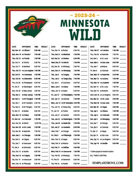 Minnesota Wild Schedule 2024-25