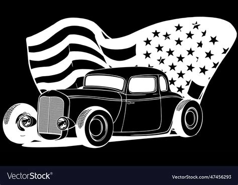 Hot rod car in white line on black background Vector Image