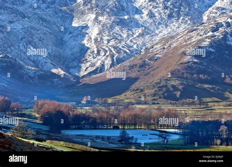 Great Langdale valley head in winter Lake District National Park ...