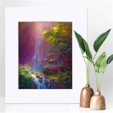 Prints Print titled 'Tropical Waterfall' landscape tropical painting ...