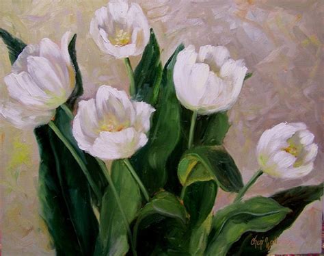 White Tulips Original Oil Painting