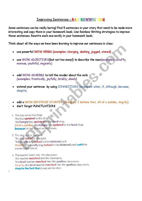 Rainbow Writing - Improving Sentences - ESL worksheet by katarinagrade1