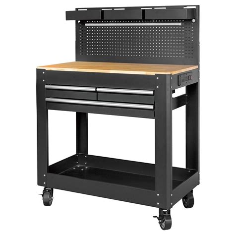 Husky Solid Wood Top Workbench In Black With Pegboard And, 51% OFF