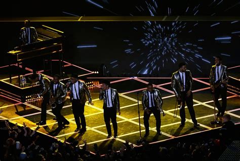 Bruno Mars in Saint Laurent During Super Bowl Halftime Performance