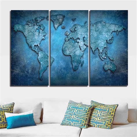 3 Pcs/Set Colorful Large Size World Map Canvas Painting Modern Abstract ...