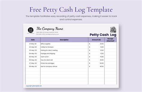 Free Petty Cash Log Template - Download in Excel, Google Sheets ...