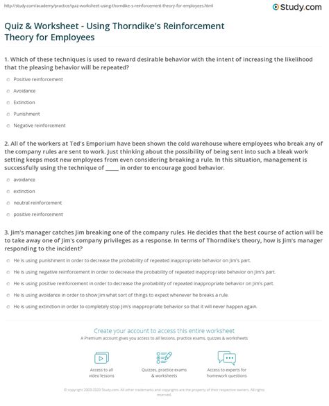 Quiz & Worksheet - Using Thorndike's Reinforcement Theory for Employees ...