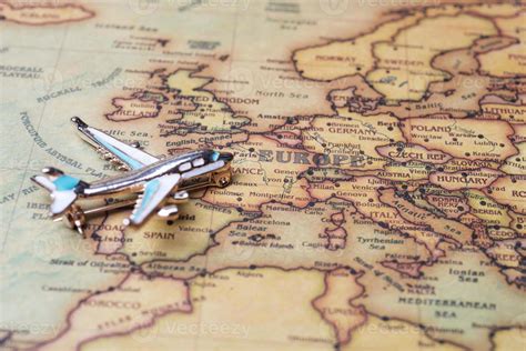 Airplane over the map of Europe close-up. 5203216 Stock Photo at Vecteezy