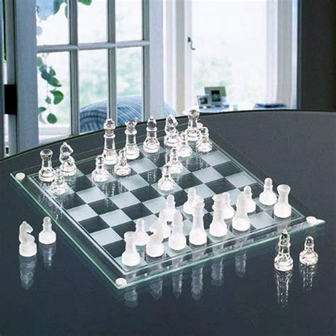 Glass Chess Board Game Set with Frosted Clear pcs