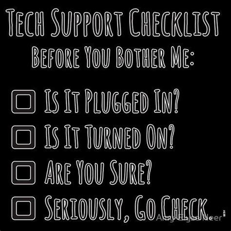 'Tech Support Checklist' T-Shirt by Amy-Elyse Neer | Tech humor, Tech ...