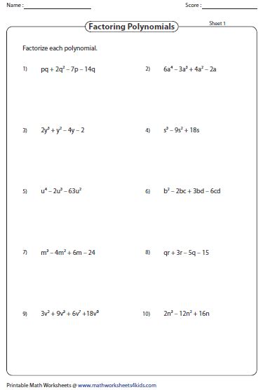 Factoring Polynomial Worksheets