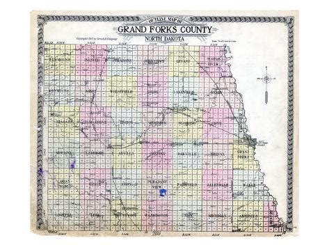 1927, Grand Forks County Outline Map, North Dakota, United States ...