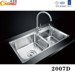 SUS304 Stainless Steel Brushed Finish Double Bowl Sink with Drain Board ...