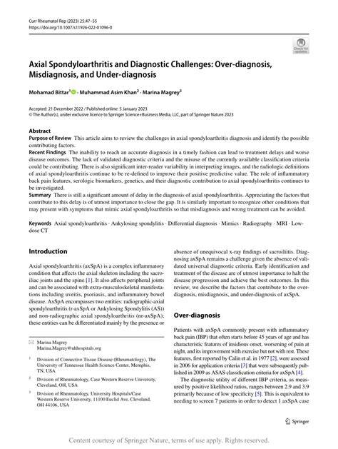 Axial Spondyloarthritis and Diagnostic Challenges: Over-diagnosis ...