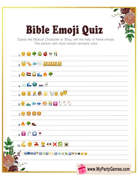 Free Printable Bible Emoji Quiz with Answer Key