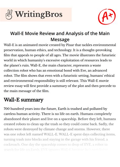 Wall-E Movie Review and Analysis of the Main Message [Free Essay Sample ...