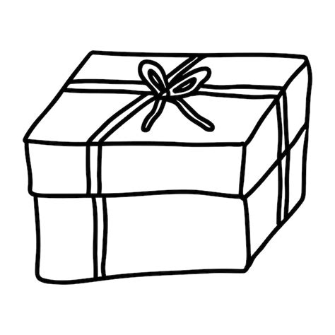 Premium Vector | Doodle black and white gift box. outline cartoon ...