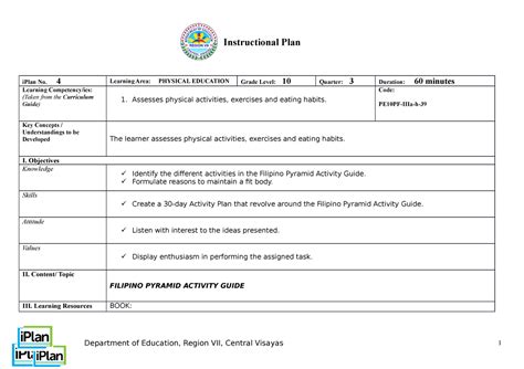 Q3-Lesson 4-The Filipino Pyramid Activity Guide - iPlan No. 4 Learning ...