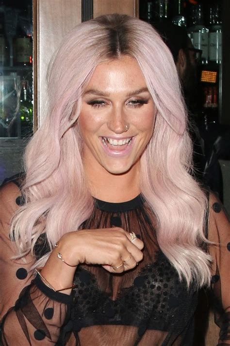 Kesha Wavy Pink Dark Roots, Loose Waves, Uneven Color Hairstyle | Steal ...