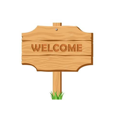 Premium Vector | Welcome wooden signboard cartoon vector illustration ...