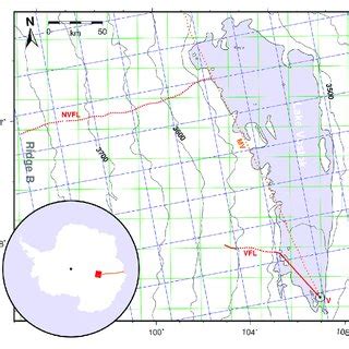 | Map of the region under investigation. V: Vostok station; tiny red ...