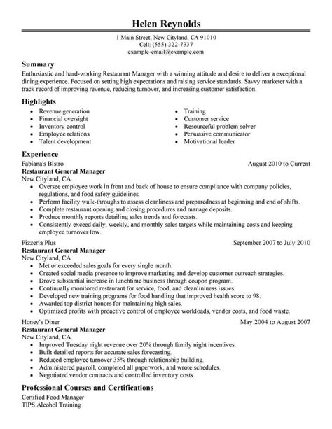 Best Restaurant Manager Resume Example From Professional Resume Writing ...